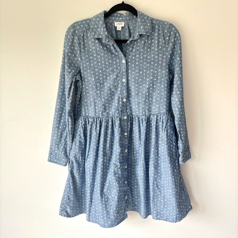 J. Crew Light Blue Floral Button-Up Mini Dress